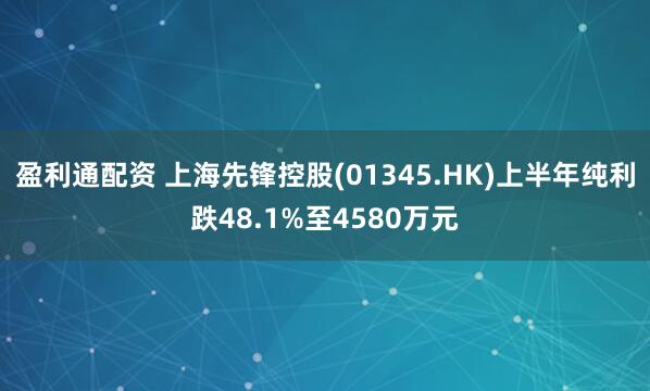 盈利通配资 上海先锋控股(01345.HK)上半年纯利跌48.1%至4580万元